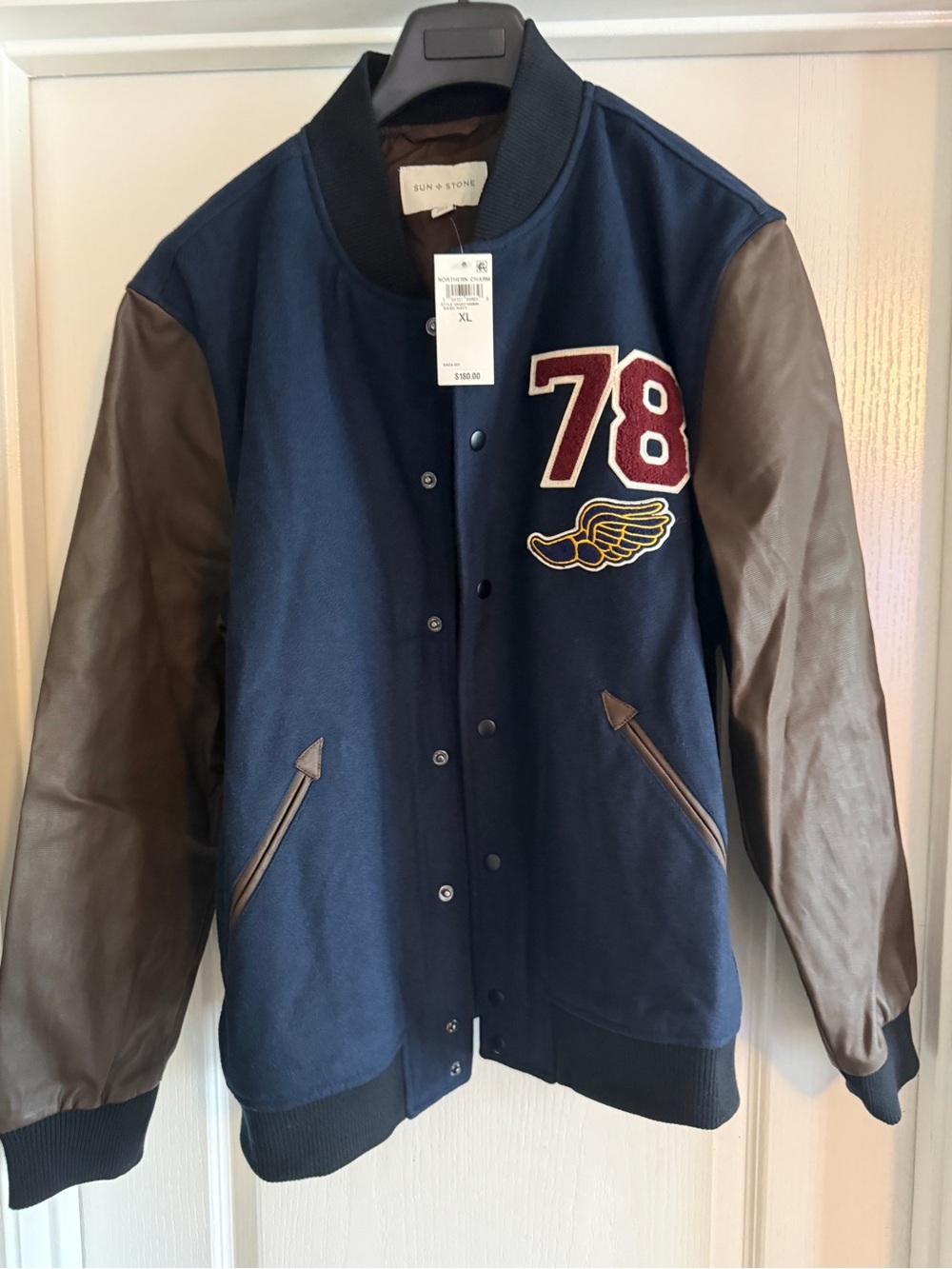 Sun + Stone wool blend varsity jacket size XL